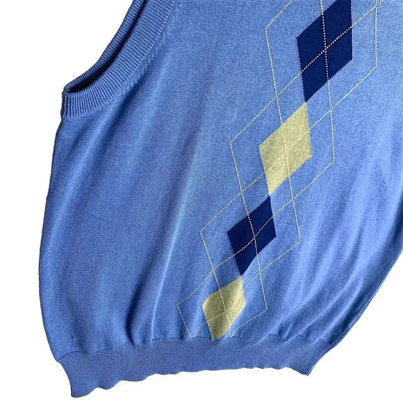 Saddlebred New Sleeveless Sweater Vest Golf Size M Pullover Cotton Blue Argyle - Picture 5 of 11